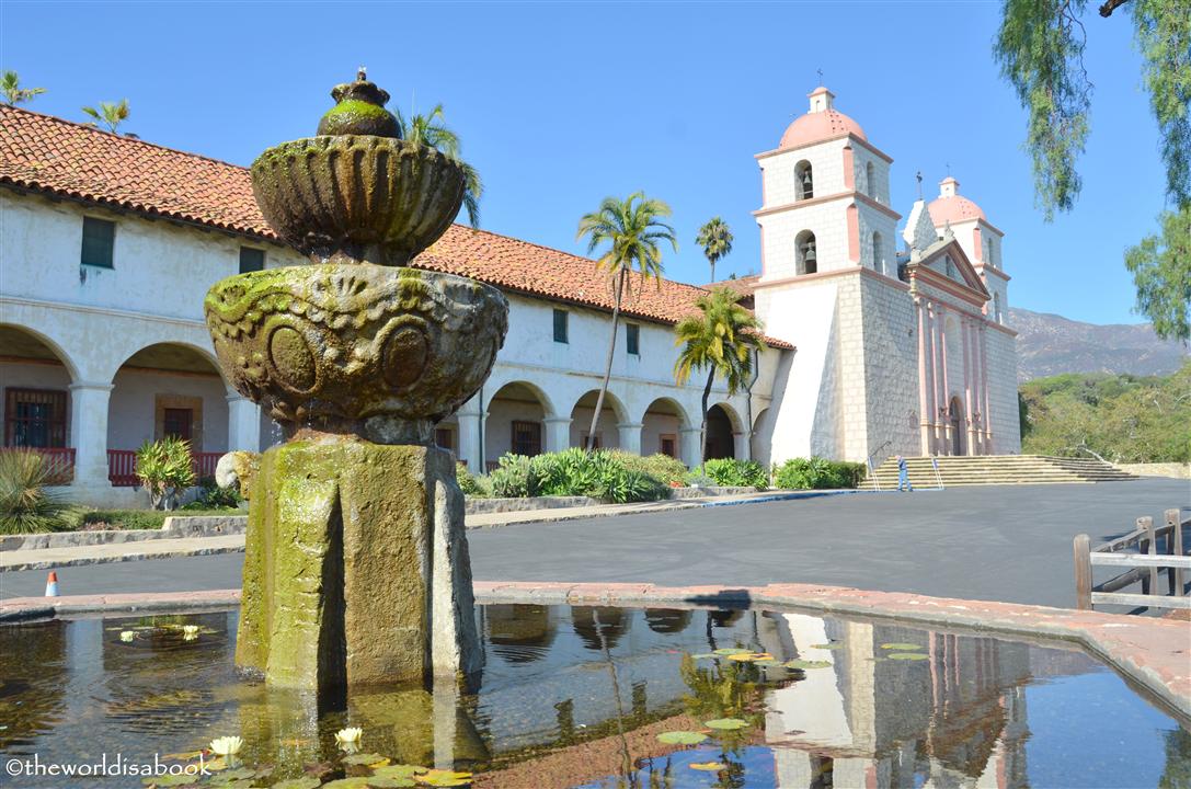 Mission Santa Barbara fountain and church