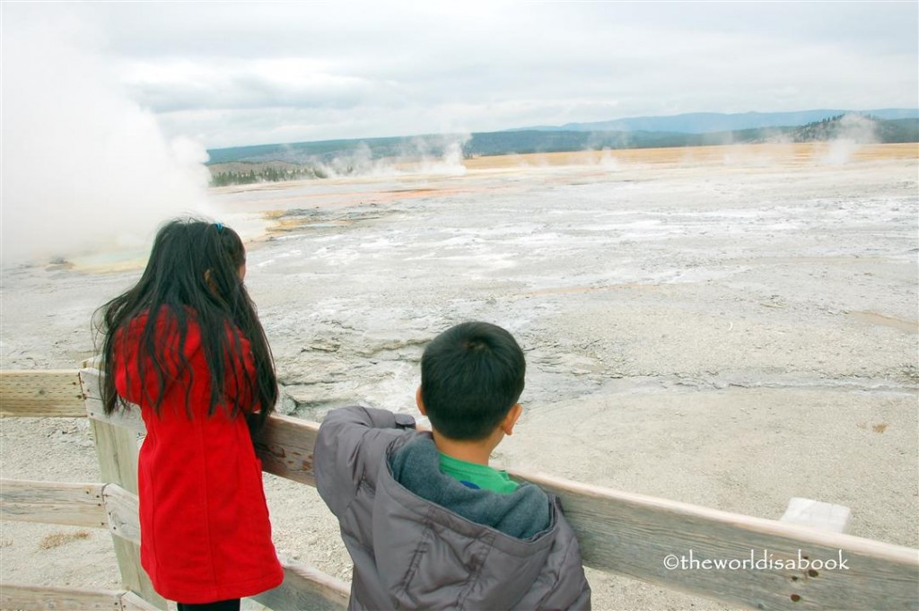 yellowstone geyser trail with kids image
