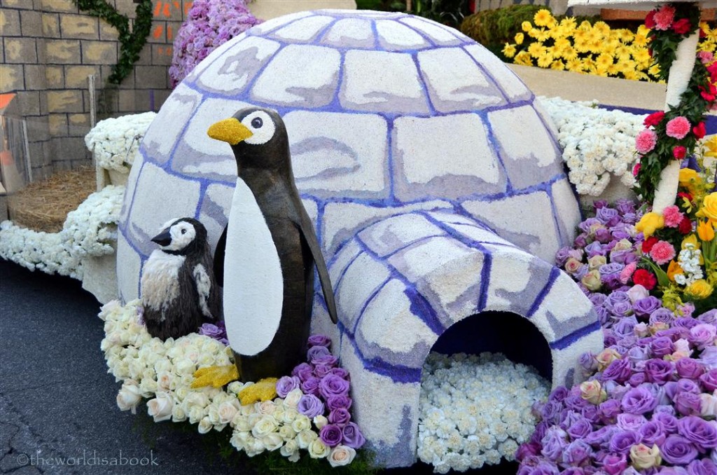 Rose Parade Float 2013 HGTV penguins and igloo