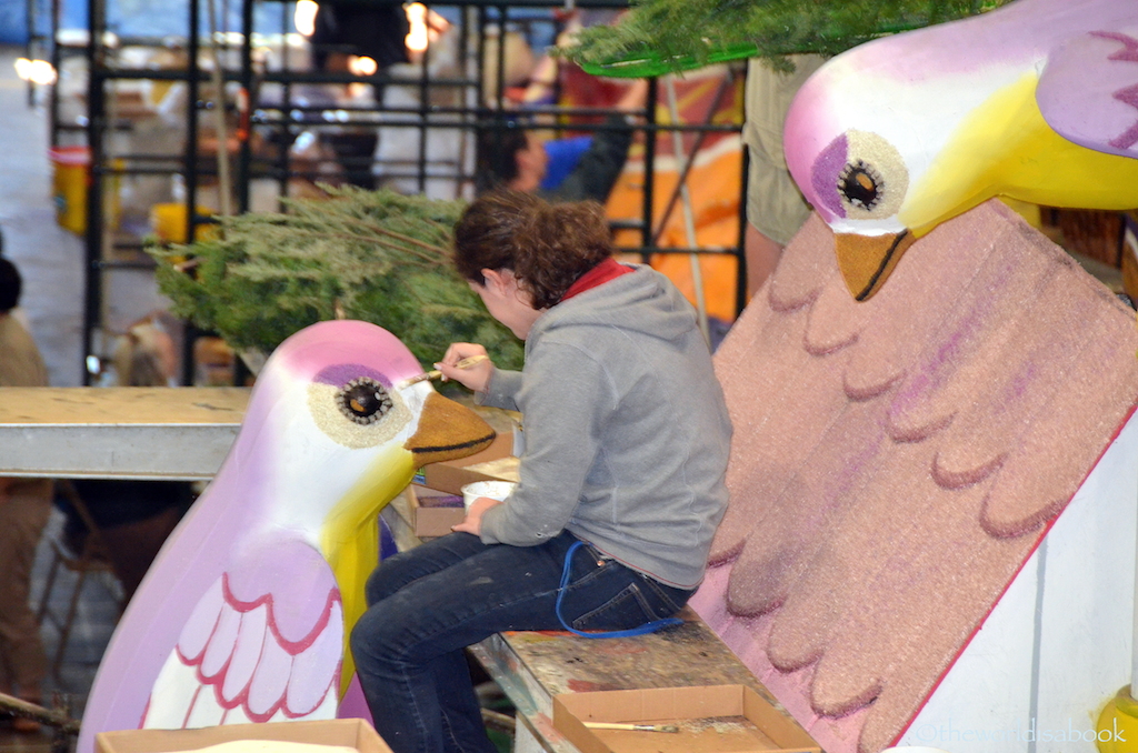 Rose parade bird decorating