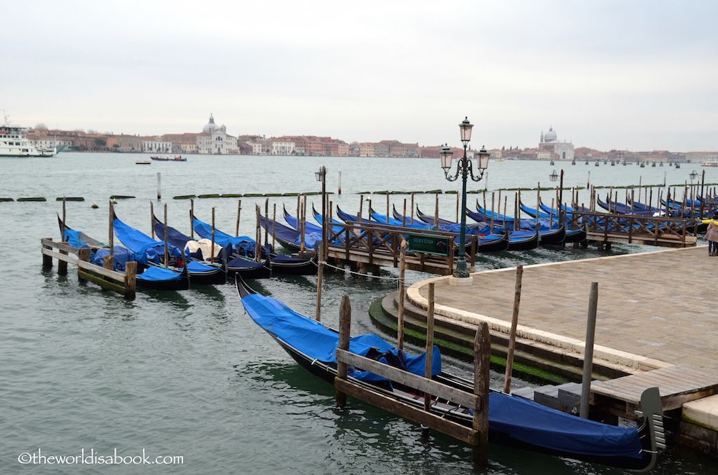 Venice parked gondolas