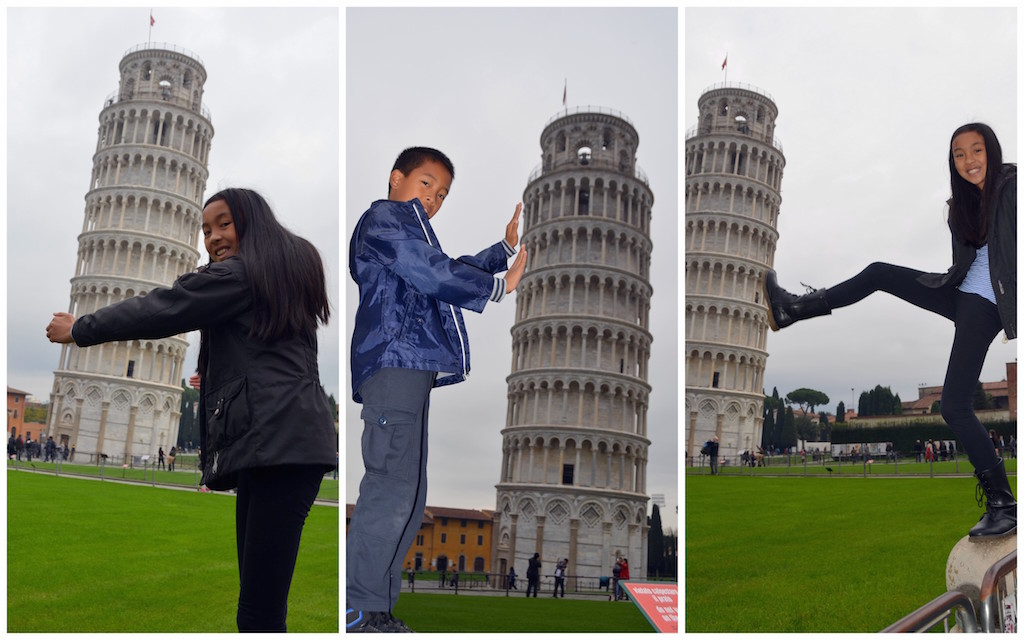 Leaning tower of Pisa with kids