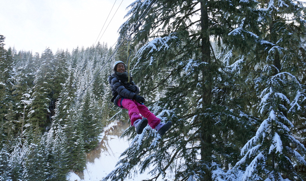 Whistler with kids ziplining