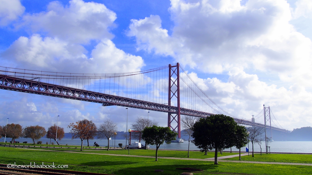 Lisbon 25th of April Bridge or Ponte 25 de Abril suspension bridge 