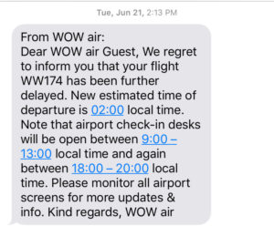WOW Air Delay Message 