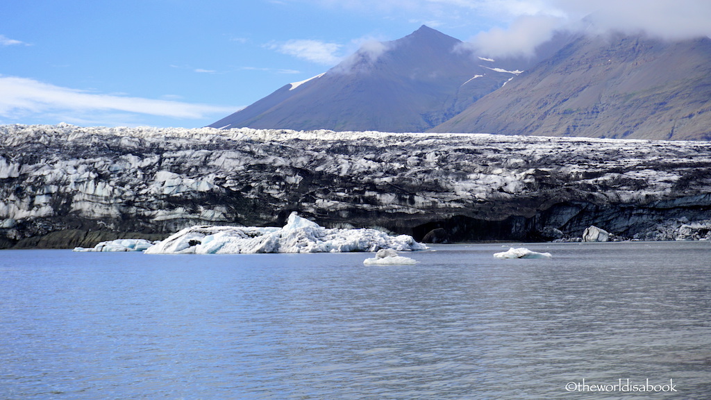 Jokulsarlon Glacier with black ash