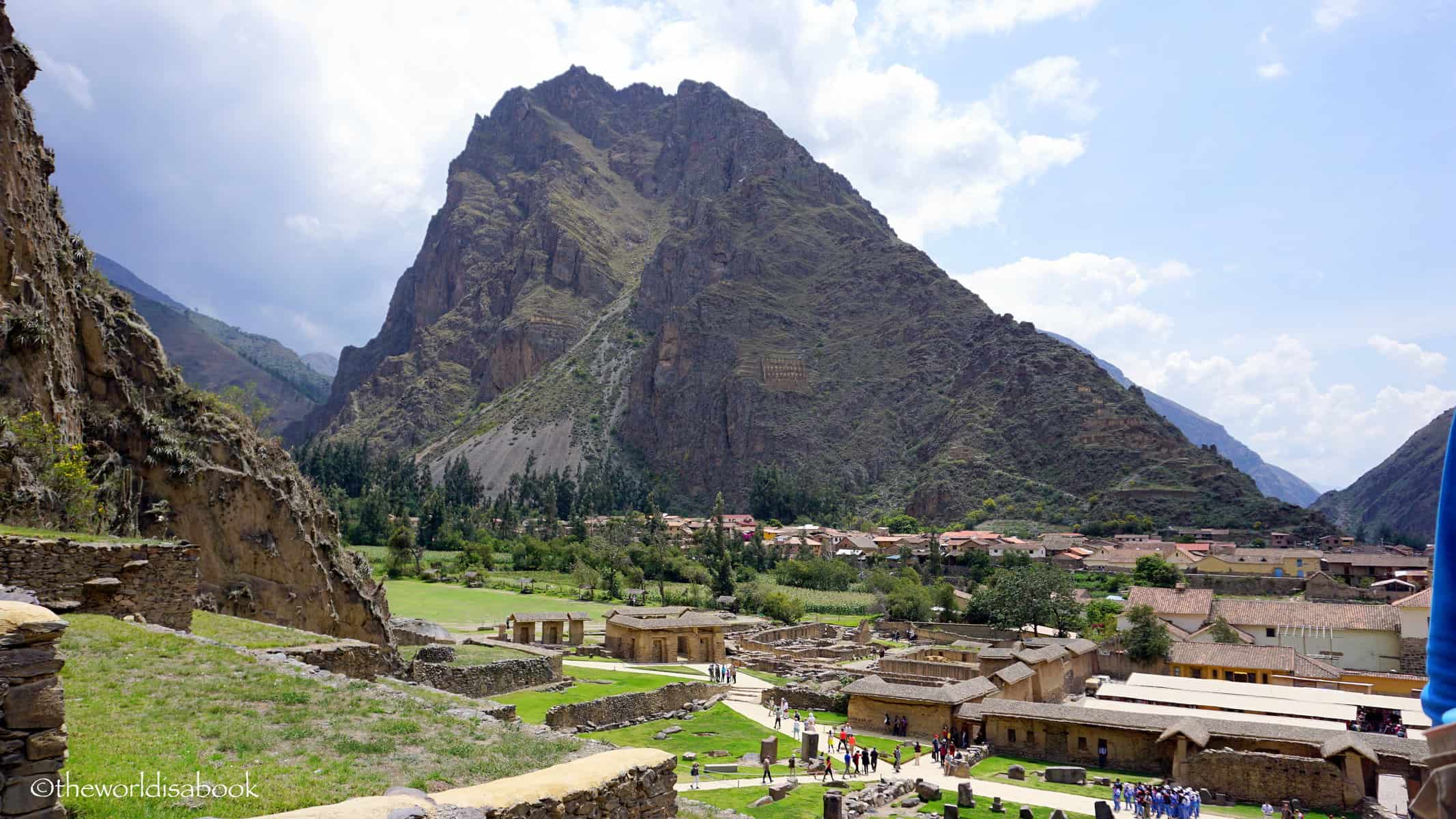 View of Ollantaytambo with kids